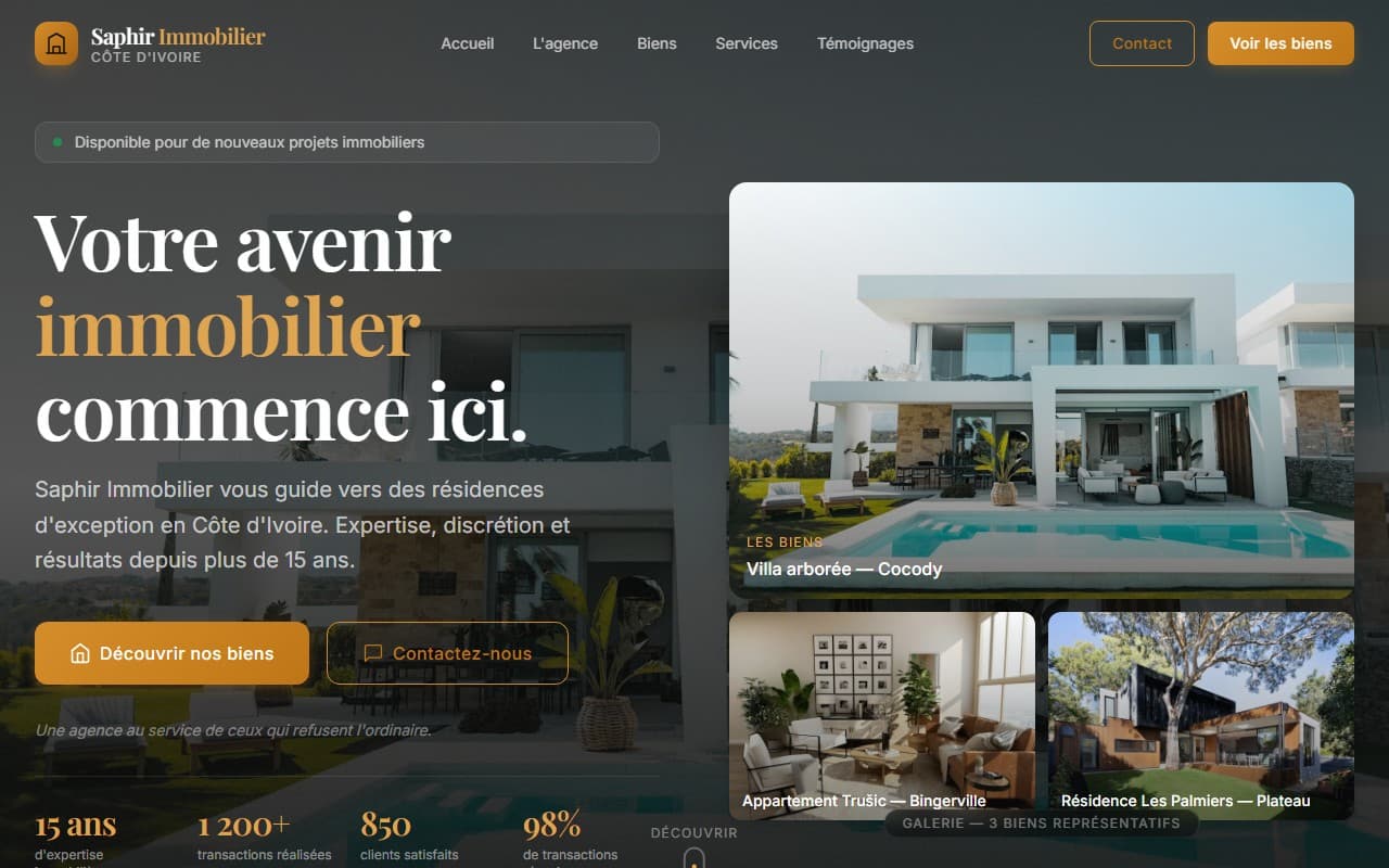 Saphir Immobilier, écran 1